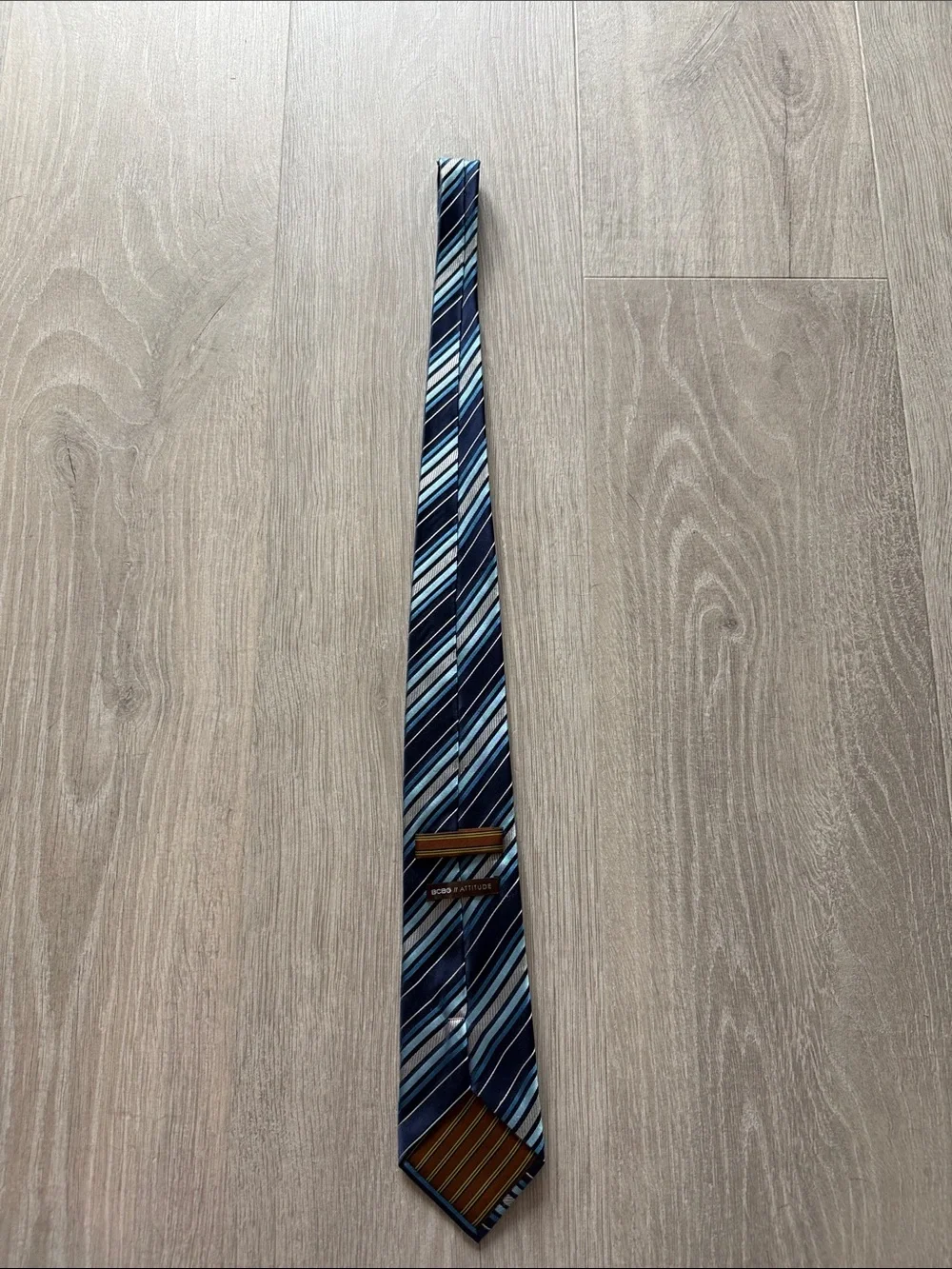 BCBG Men's Diagonal Stripe Tie in Navy, Light Blue, White